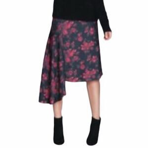 Lord & Taylor Red Black Draped Floral Skirt
